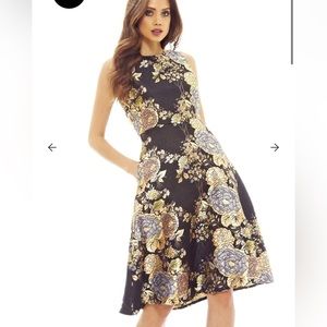NWT ⚜️🖤 AX PARIS Black Floral Skater Dress with Metallic Detail size US 8